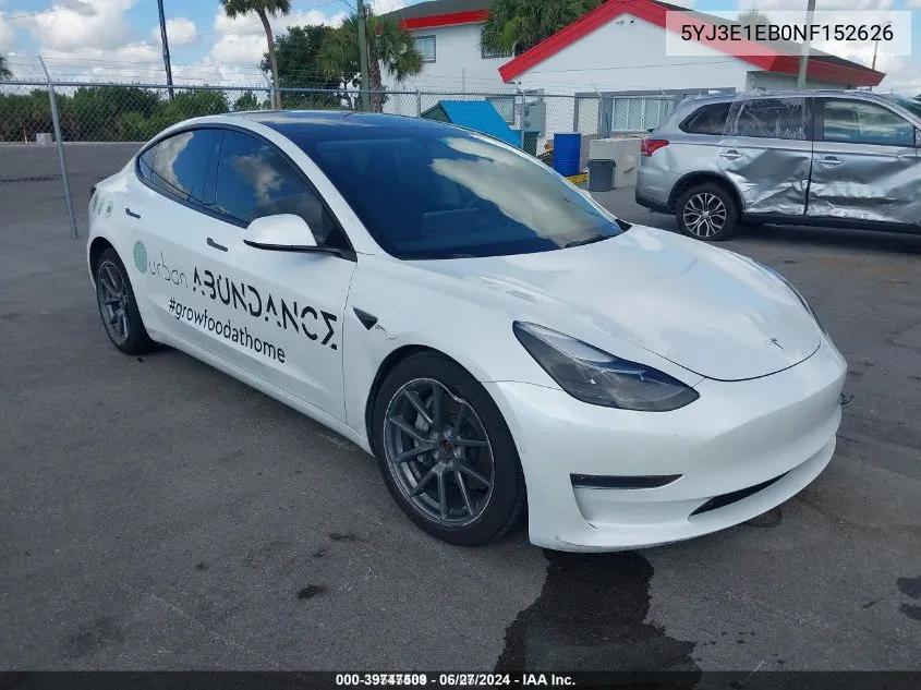 2022 Tesla Model 3 Long Range Dual Motor All-Wheel Drive VIN: 5YJ3E1EB0NF152626 Lot: 39747509