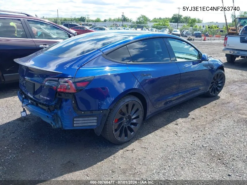 2022 Tesla Model 3 Performance Dual Motor All-Wheel Drive VIN: 5YJ3E1EC4NF263740 Lot: 39768477