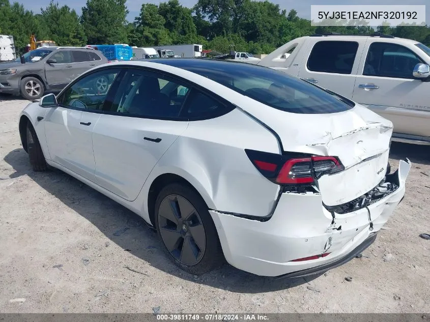 5YJ3E1EA2NF320192 2022 Tesla Model 3 Rear-Wheel Drive