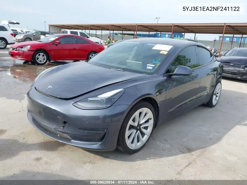 2022 Tesla Model 3 Rear-Wheel Drive VIN: 5YJ3E1EA2NF241122 Lot: 39825934