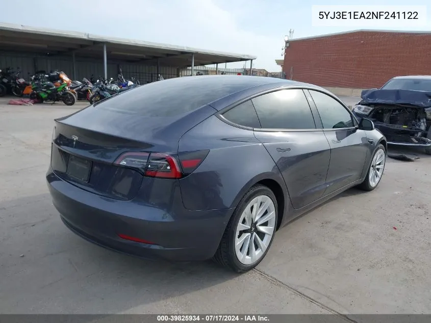 5YJ3E1EA2NF241122 2022 Tesla Model 3 Rear-Wheel Drive