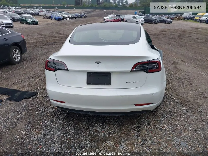 2022 Tesla Model 3 Long Range Dual Motor All-Wheel Drive VIN: 5YJ3E1EB3NF206694 Lot: 39842093