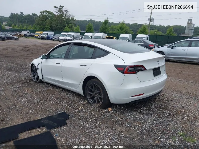 2022 Tesla Model 3 Long Range Dual Motor All-Wheel Drive VIN: 5YJ3E1EB3NF206694 Lot: 39842093