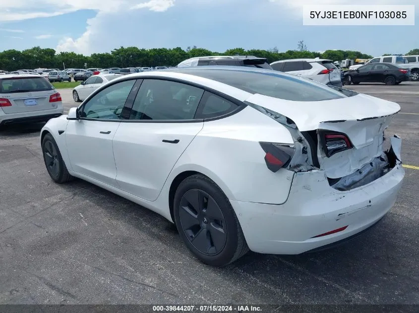 2022 Tesla Model 3 Long Range Dual Motor All-Wheel Drive VIN: 5YJ3E1EB0NF103085 Lot: 39844207