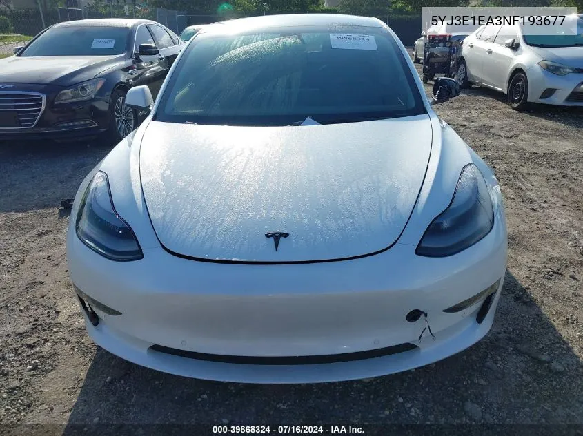 2022 Tesla Model 3 Rear-Wheel Drive VIN: 5YJ3E1EA3NF193677 Lot: 39868324