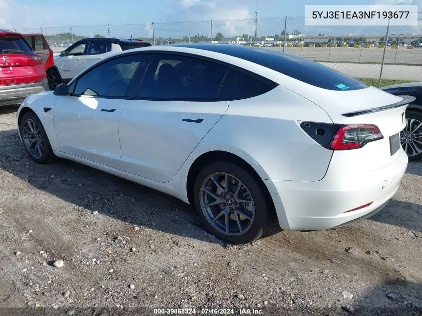 2022 Tesla Model 3 Rear-Wheel Drive VIN: 5YJ3E1EA3NF193677 Lot: 39868324