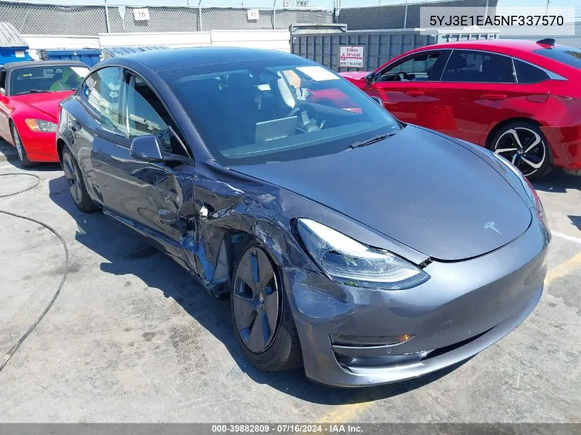 5YJ3E1EA5NF337570 2022 Tesla Model 3 Rear-Wheel Drive