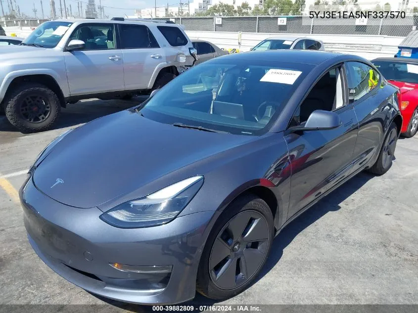 5YJ3E1EA5NF337570 2022 Tesla Model 3 Rear-Wheel Drive