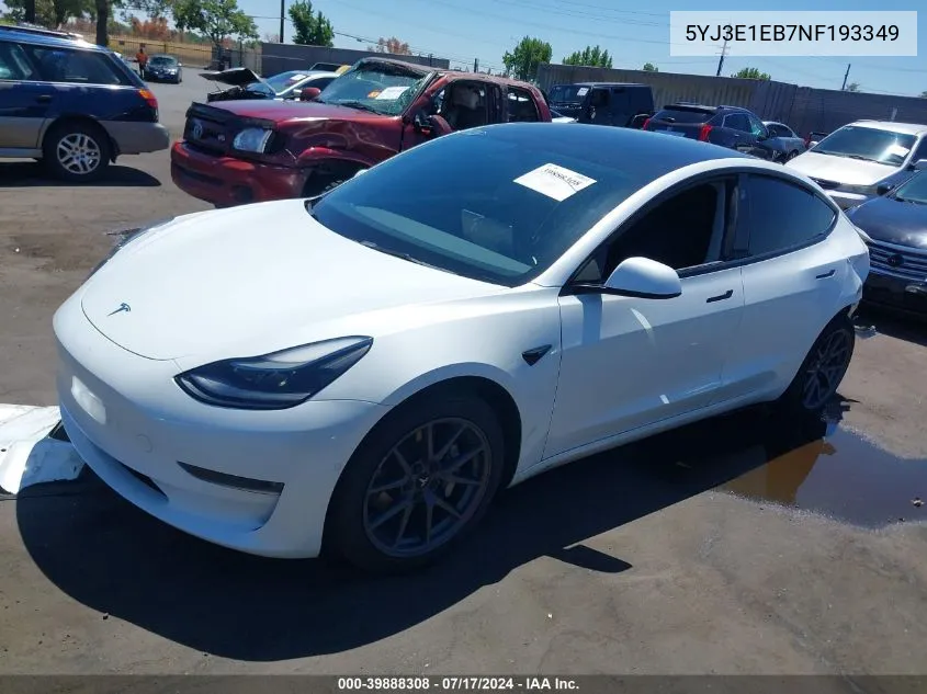 2022 Tesla Model 3 Long Range Dual Motor All-Wheel Drive VIN: 5YJ3E1EB7NF193349 Lot: 39888308