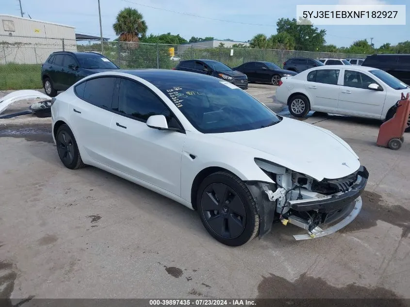 2022 Tesla Model 3 Long Range Dual Motor All-Wheel Drive VIN: 5YJ3E1EBXNF182927 Lot: 39897435