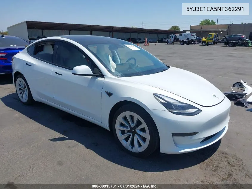 5YJ3E1EA5NF362291 2022 Tesla Model 3 Rear-Wheel Drive