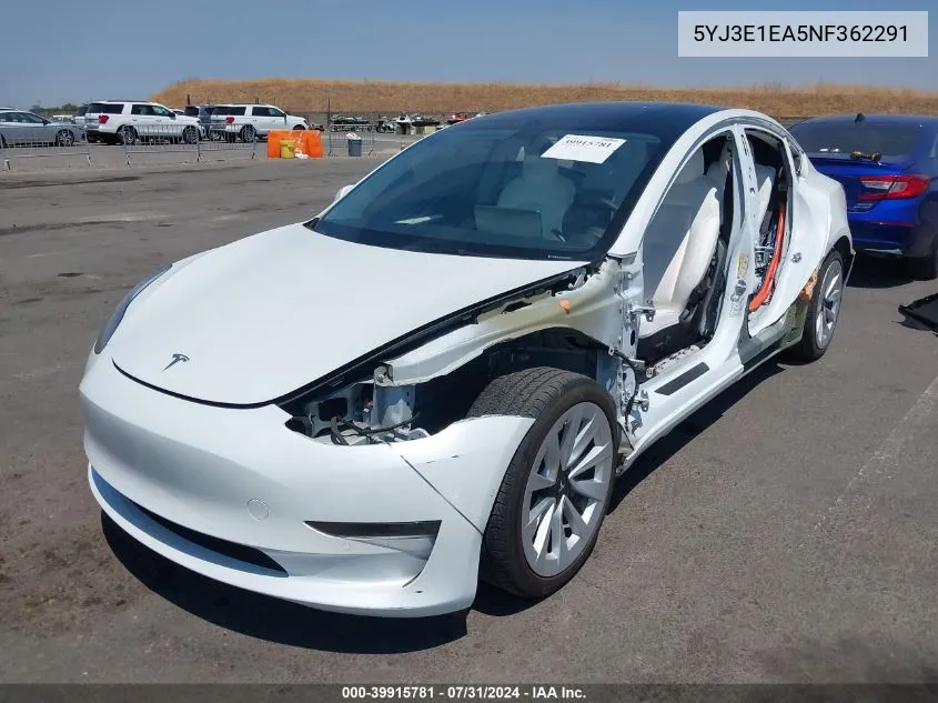 2022 Tesla Model 3 Rear-Wheel Drive VIN: 5YJ3E1EA5NF362291 Lot: 39915781