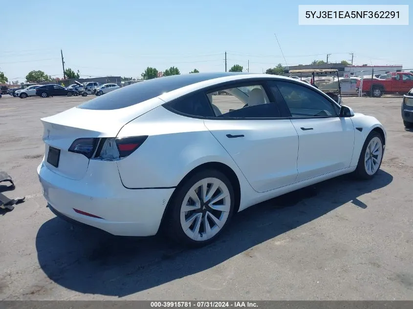 5YJ3E1EA5NF362291 2022 Tesla Model 3 Rear-Wheel Drive