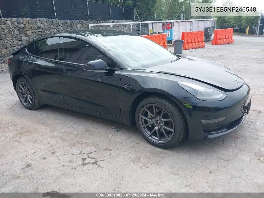 2022 Tesla Model 3 Long Range Dual Motor All-Wheel Drive VIN: 5YJ3E1EB5NF246548 Lot: 39921802