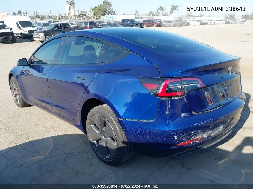 5YJ3E1EA0NF338643 2022 Tesla Model 3 Rear-Wheel Drive