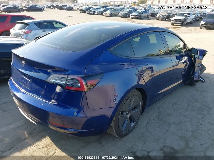 2022 Tesla Model 3 Rear-Wheel Drive VIN: 5YJ3E1EA0NF338643 Lot: 39923814