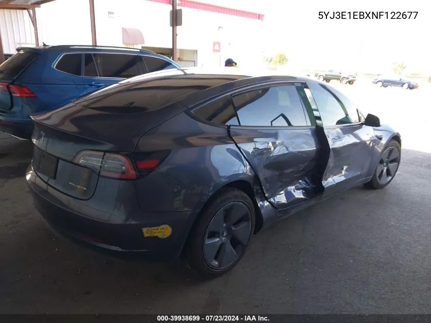 2022 Tesla Model 3 Long Range Dual Motor All-Wheel Drive VIN: 5YJ3E1EBXNF122677 Lot: 39938699