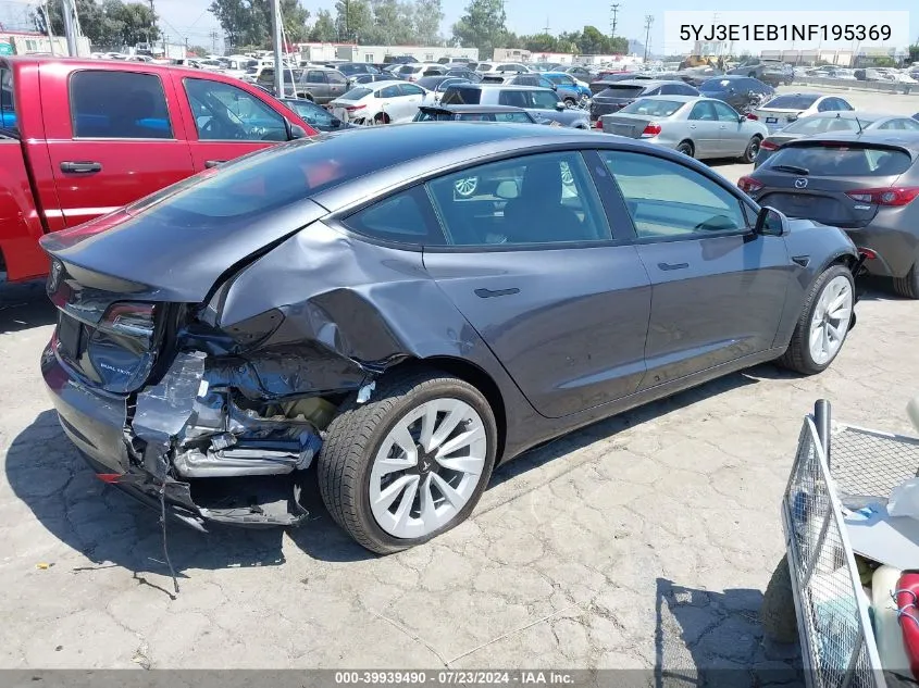 2022 Tesla Model 3 Long Range Dual Motor All-Wheel Drive VIN: 5YJ3E1EB1NF195369 Lot: 39939490