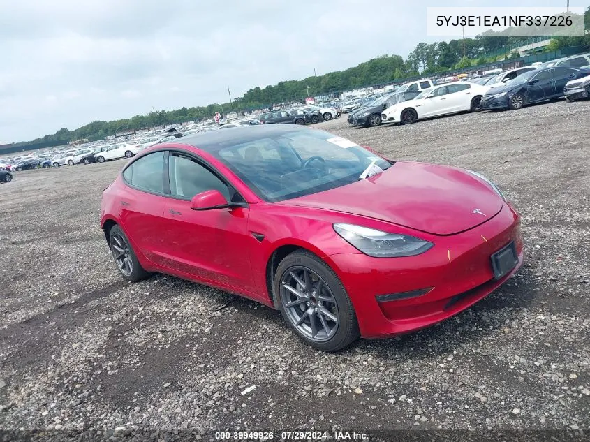 5YJ3E1EA1NF337226 2022 Tesla Model 3 Rear-Wheel Drive