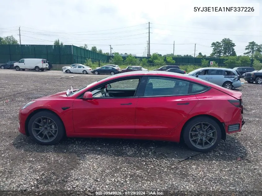 5YJ3E1EA1NF337226 2022 Tesla Model 3 Rear-Wheel Drive