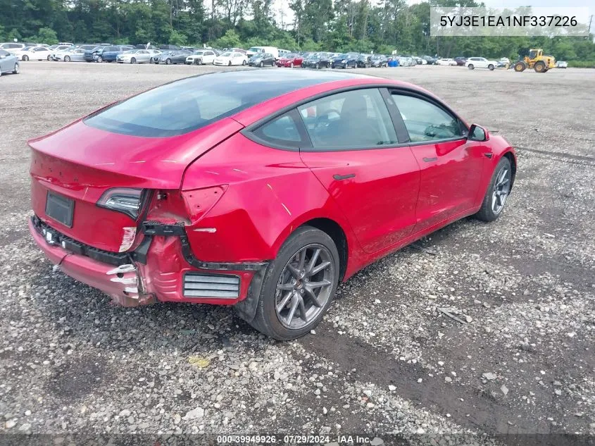 5YJ3E1EA1NF337226 2022 Tesla Model 3 Rear-Wheel Drive