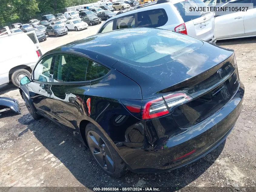 2022 Tesla Model 3 Long Range Dual Motor All-Wheel Drive VIN: 5YJ3E1EB1NF105427 Lot: 39950304