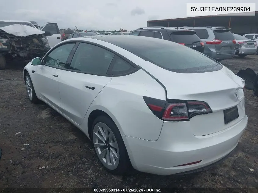 5YJ3E1EA0NF239904 2022 Tesla Model 3 Rear-Wheel Drive