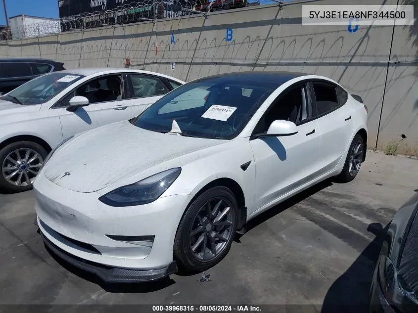 5YJ3E1EA8NF344500 2022 Tesla Model 3