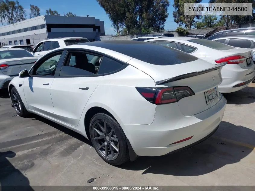 2022 Tesla Model 3 VIN: 5YJ3E1EA8NF344500 Lot: 39968315