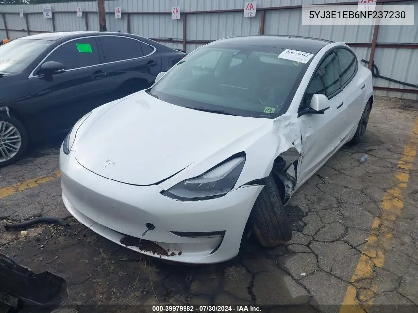 2022 Tesla Model 3 Long Range Dual Motor All-Wheel Drive VIN: 5YJ3E1EB6NF237230 Lot: 39979982