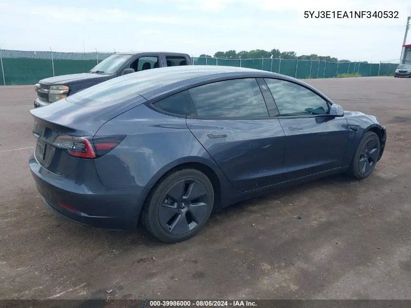 2022 Tesla Model 3 Rear-Wheel Drive VIN: 5YJ3E1EA1NF340532 Lot: 39986000