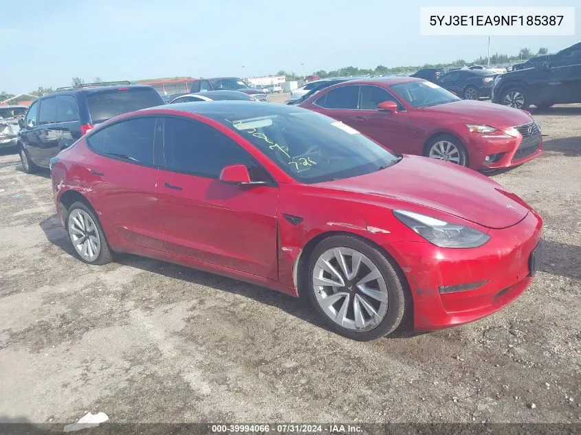 5YJ3E1EA9NF185387 2022 Tesla Model 3 Rear-Wheel Drive