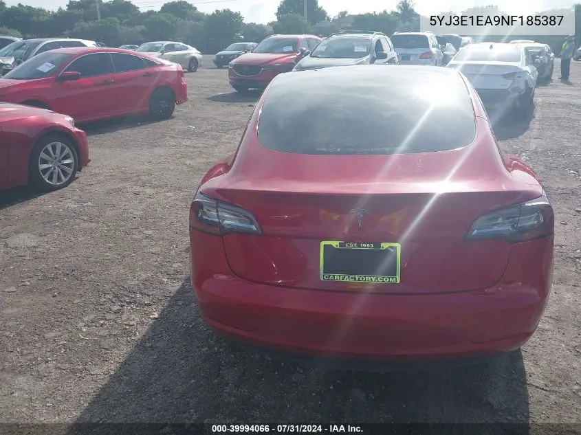 2022 Tesla Model 3 Rear-Wheel Drive VIN: 5YJ3E1EA9NF185387 Lot: 39994066