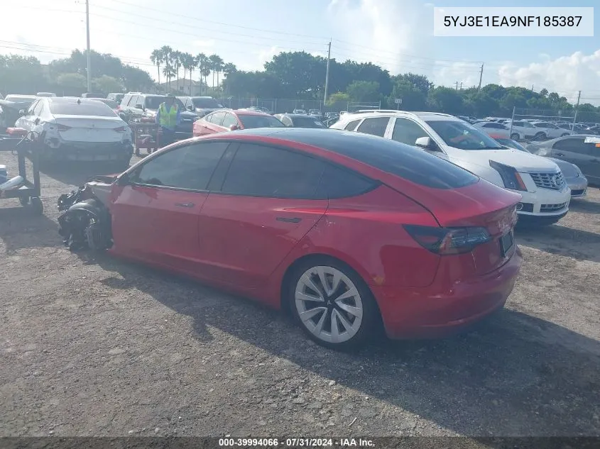 5YJ3E1EA9NF185387 2022 Tesla Model 3 Rear-Wheel Drive