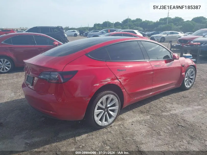 5YJ3E1EA9NF185387 2022 Tesla Model 3 Rear-Wheel Drive