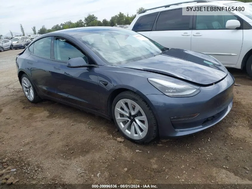 2022 Tesla Model 3 Long Range Dual Motor All-Wheel Drive VIN: 5YJ3E1EB8NF165480 Lot: 39996536