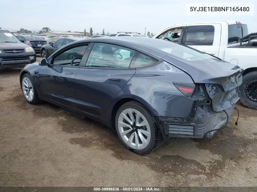 2022 Tesla Model 3 Long Range Dual Motor All-Wheel Drive VIN: 5YJ3E1EB8NF165480 Lot: 39996536