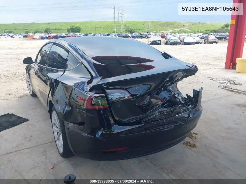 5YJ3E1EA8NF105643 2022 Tesla Model 3 Rear-Wheel Drive