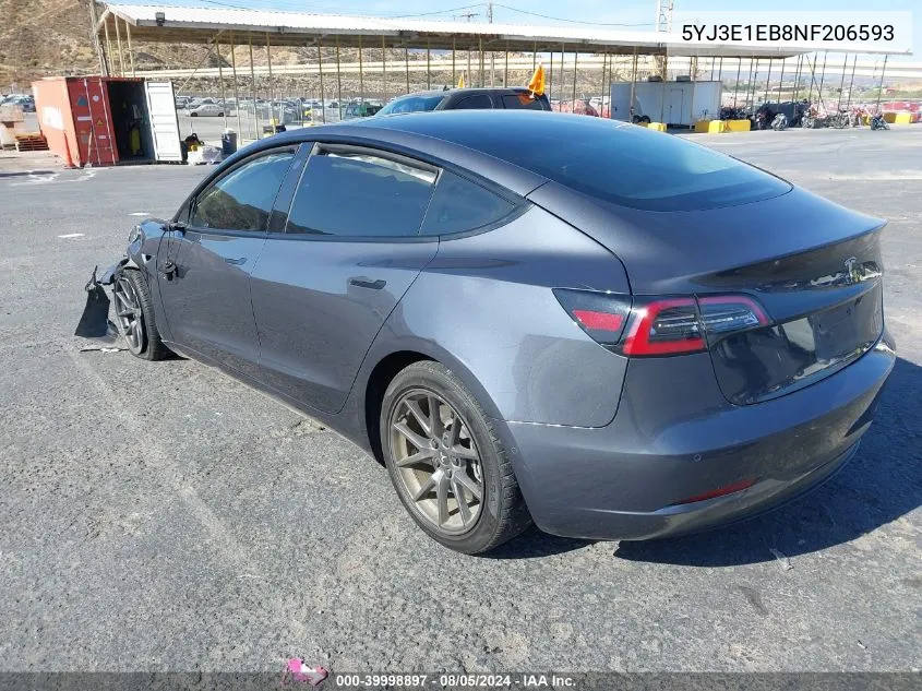 2022 Tesla Model 3 Long Range Dual Motor All-Wheel Drive VIN: 5YJ3E1EB8NF206593 Lot: 39998897