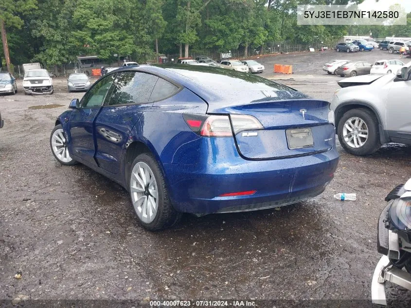 2022 Tesla Model 3 Long Range Dual Motor All-Wheel Drive VIN: 5YJ3E1EB7NF142580 Lot: 40007623