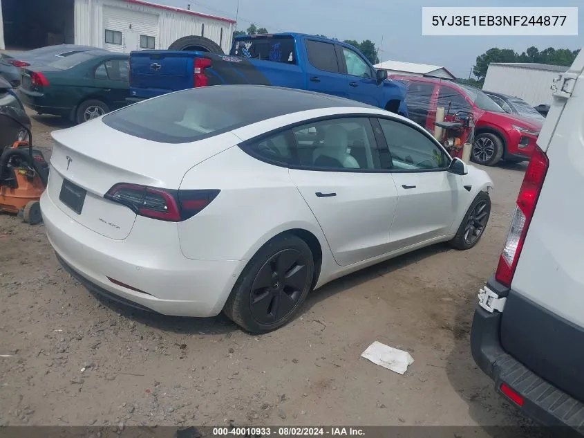 2022 Tesla Model 3 Long Range Dual Motor All-Wheel Drive VIN: 5YJ3E1EB3NF244877 Lot: 40010933