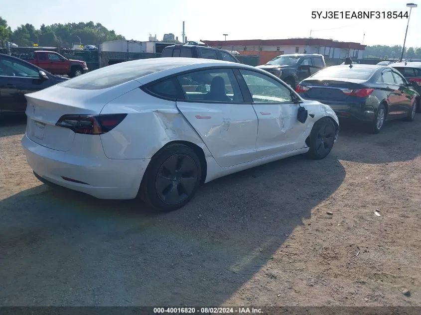 5YJ3E1EA8NF318544 2022 Tesla Model 3 Rear-Wheel Drive