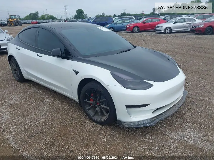 2022 Tesla Model 3 Long Range Dual Motor All-Wheel Drive VIN: 5YJ3E1EB0NF278386 Lot: 40017980