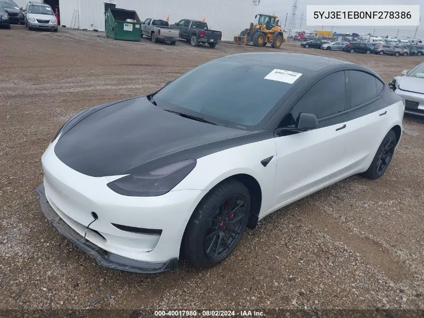 2022 Tesla Model 3 Long Range Dual Motor All-Wheel Drive VIN: 5YJ3E1EB0NF278386 Lot: 40017980