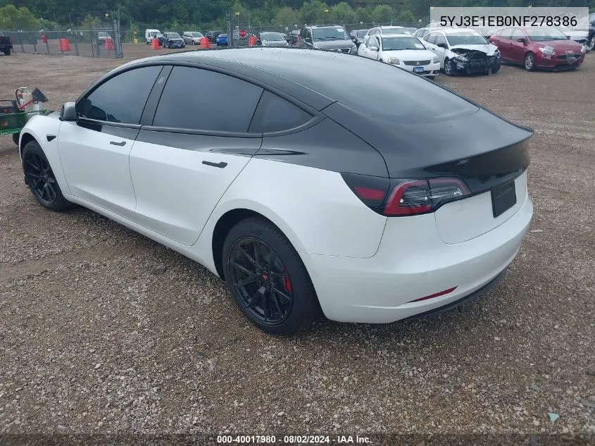 2022 Tesla Model 3 Long Range Dual Motor All-Wheel Drive VIN: 5YJ3E1EB0NF278386 Lot: 40017980