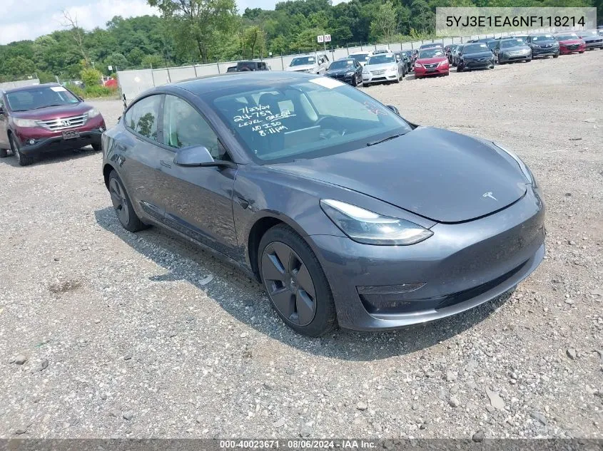 5YJ3E1EA6NF118214 2022 Tesla Model 3 Rear-Wheel Drive