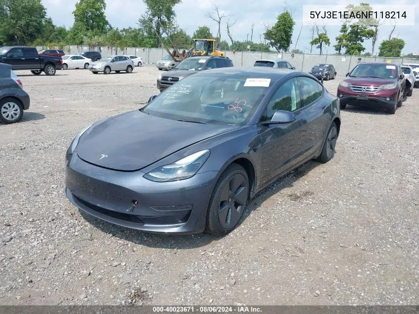 5YJ3E1EA6NF118214 2022 Tesla Model 3 Rear-Wheel Drive