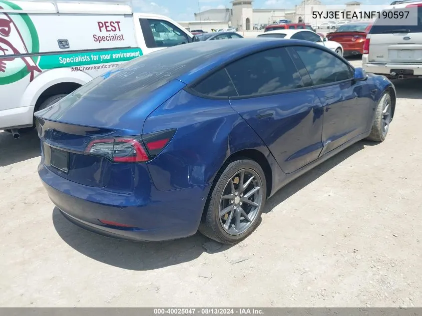 5YJ3E1EA1NF190597 2022 Tesla Model 3 Rear-Wheel Drive