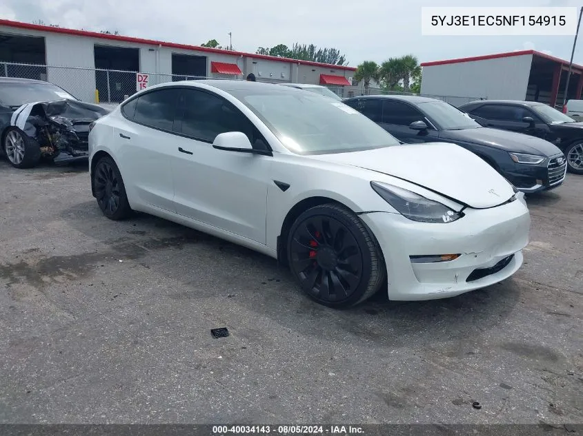 2022 Tesla Model 3 Performance Dual Motor All-Wheel Drive VIN: 5YJ3E1EC5NF154915 Lot: 40034143