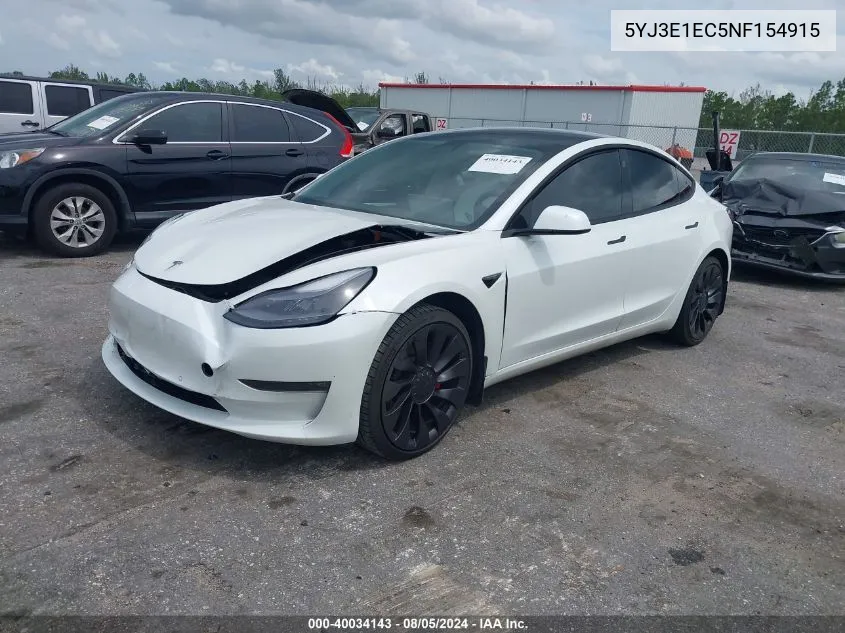 2022 Tesla Model 3 Performance Dual Motor All-Wheel Drive VIN: 5YJ3E1EC5NF154915 Lot: 40034143